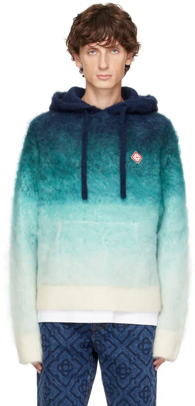 CASABLANCA BLUE GRADIENT MOHAIR HOODIE