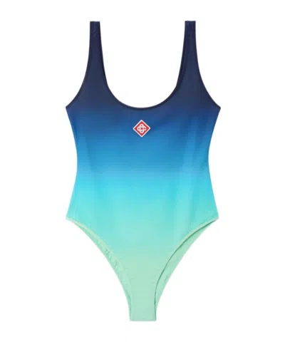 Casablanca Scoop Neck Sleeveless High Cut Swimsuit In Blue