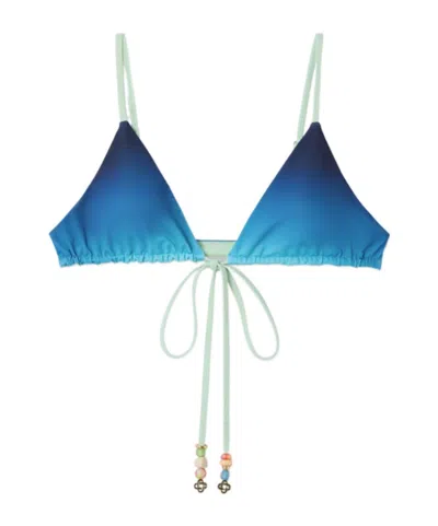 Casablanca Blue  Green Gradient String Beaded Bikini Top In Multi
