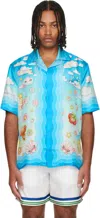 Casablanca Blue Kawaii Motif Short Sleeve Silk Twill Shirt In Blue