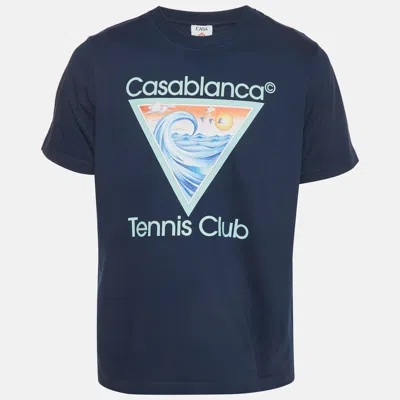 Pre-owned Casablanca Blue Logo Tennis Club Print Jersey Crewneck T-shirt S