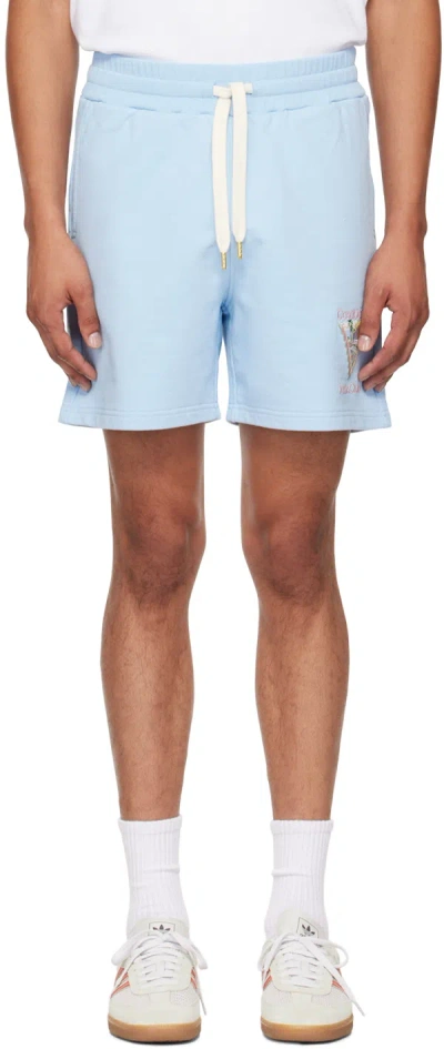 Casablanca Velour Stripe Shorts In Light Blue