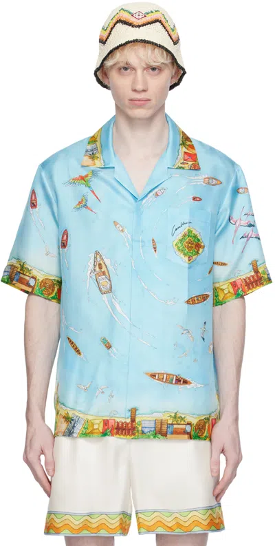 Casablanca Maison Sur Piloti Silk Shirt In Blue