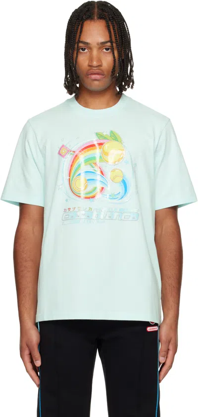 CASABLANCA BLUE MANGA TENNIS BALL SHORT SLEEVE T‑SHIRT