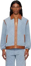 Casablanca 'patterned Signature' Jacket Contrast Trim In Light Wash Denim