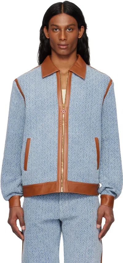 Casablanca Blue Monogram Denim Jacket In Light Wash Denim