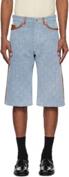 Casablanca Blue Monogram Denim Shorts In Blue