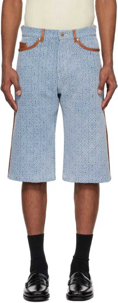 Casablanca Blue Monogram Denim Shorts