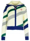 Casablanca Off-white Striped Fluffy Zip Up Jacket In Blue