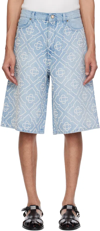Casablanca Pearl Denim Shorts In Pearl Monogram