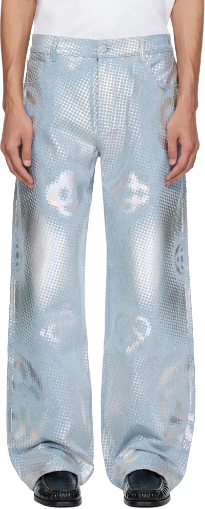 Casablanca Blue Pearlescent Monogram Baggy Jeans