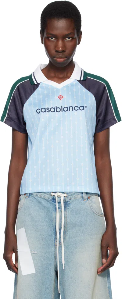 Casablanca Blue Pinstripe Laurel Football T-shirt In Mesh City Stripe