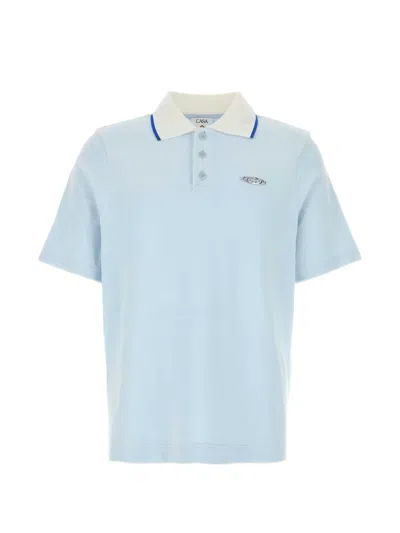 Casablanca Velvet Shirt Polo Collar Short Sleeves In Blue