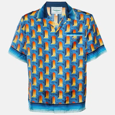 Pre-owned Casablanca Blue Printed Silk L'arche De Nuit Short Sleeve Shirt M