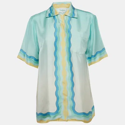 Pre-owned Casablanca Blue Printed Silk Short Sleeve Shirt S