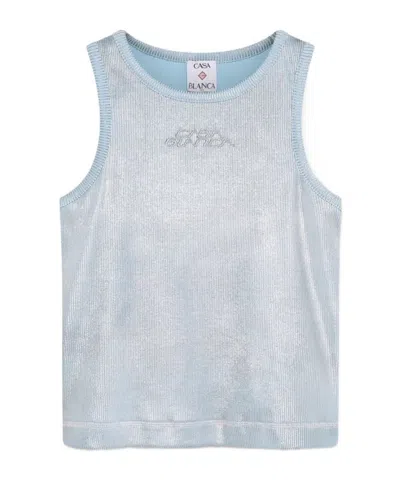Casablanca Blue  Silver Plated Ribbed Tank Top In Multi