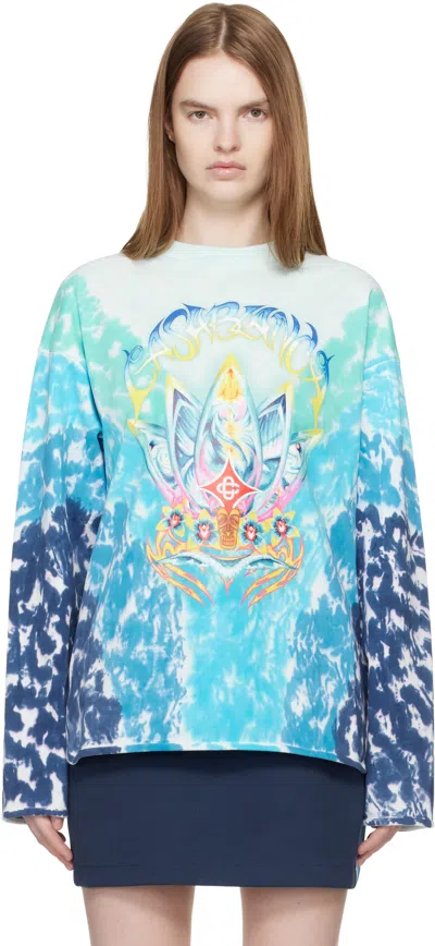 Casablanca Blue Surf Lotus Tie Dye Long Sleeve T-shirt In Multi