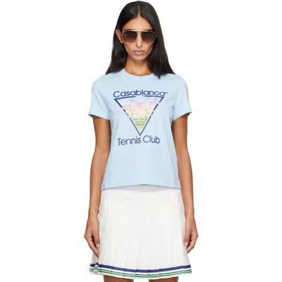 Casablanca Tennis Club Icon Printed Fitted Cotton Tee In Blue