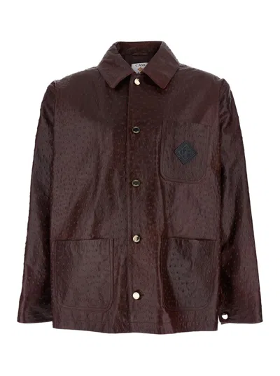 Casablanca Bordeaux Jacket With Logo Patch On The Front And Ostrich Skin Effect In Leather Man In Brown