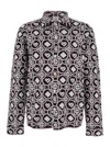 Casablanca Men Bordeaux Shirt With Classic Collar And All-over Monogram In Cotton Man In Blue