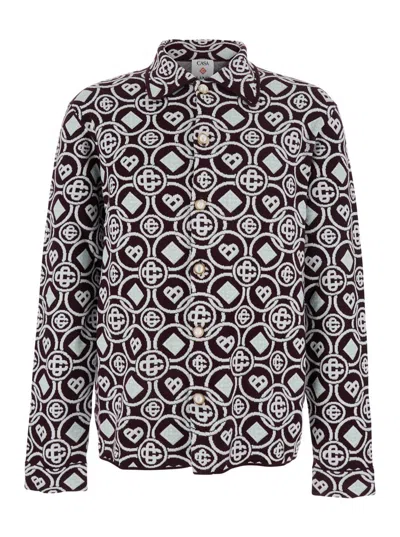 CASABLANCA BORDEAUX SHIRT WITH CLASSIC COLLAR AND ALL-OVER MONOGRAM IN COTTON MAN