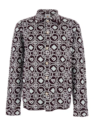 CASABLANCA BORDEAUX SHIRT WITH CLASSIC COLLAR AND ALL-OVER MONOGRAM IN COTTON MAN