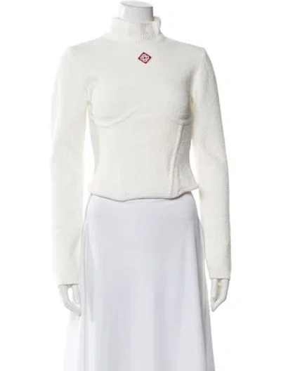 Pre-owned Casablanca Boucle Bustier Turtleneck Top In White