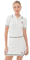 Casablanca Textured Cotton Polo Shirt With Contrast Collar In White