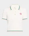 Casablanca Textured Cotton Polo Shirt With Contrast Collar In White