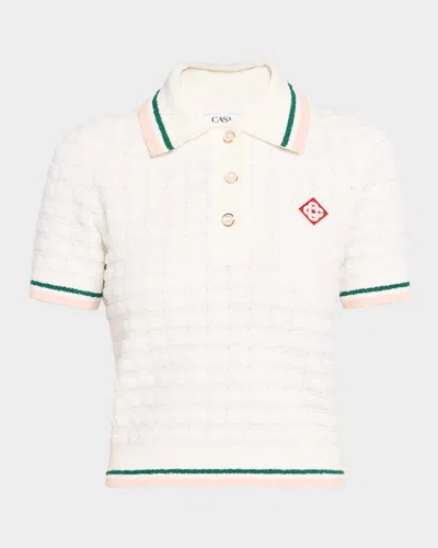 CASABLANCA BOUCLE SHORT-SLEEVE POLO TOP