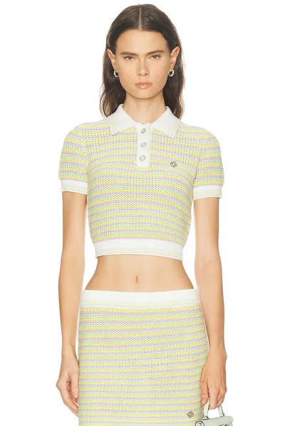 Casablanca Striped Cotton Three Button Polo Short Sleeves In Yellow