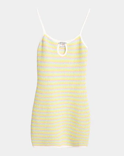 Casablanca Bourgeois Striped Crochet Knit Mini Dress In Multi