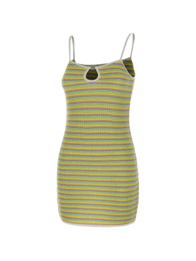 Casablanca Bourgeois Striped Keyhole Knit Dress In Green