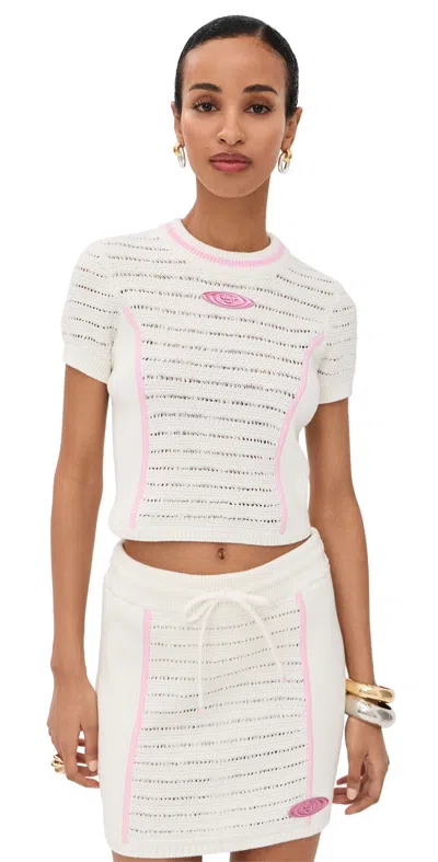 Casablanca Cotton Knit Top With Frontal Logo For Women In White