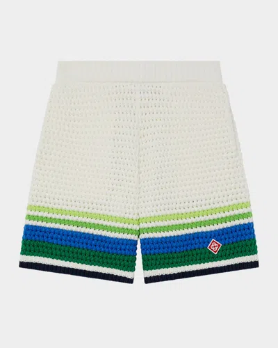 Casablanca Kids' Boy's Stripe Knit Crochet Shorts In White