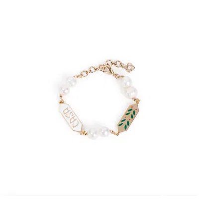 Casablanca Pearl White Green Laurel Bracelet In Gold