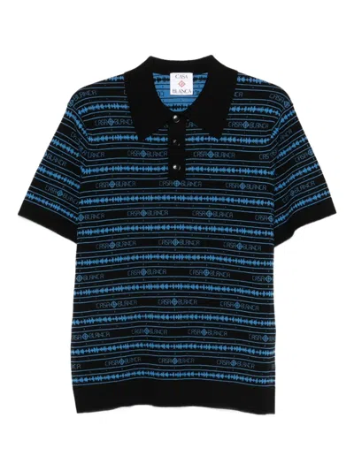 Casablanca Sound Wave Stripe Printed Polo Shirt In Blue