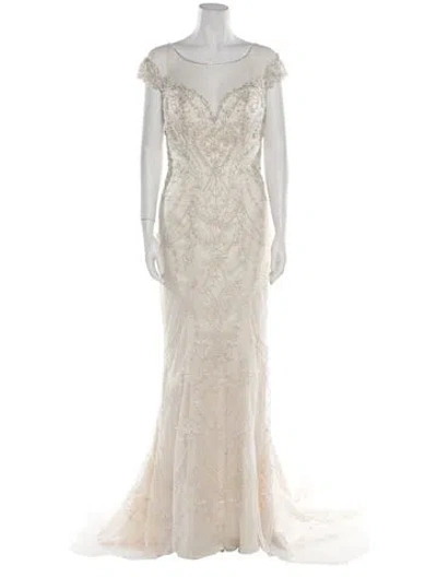 Pre-owned Casablanca Bridal Bateau Neckline Long Dress W/ Tags In Neutral