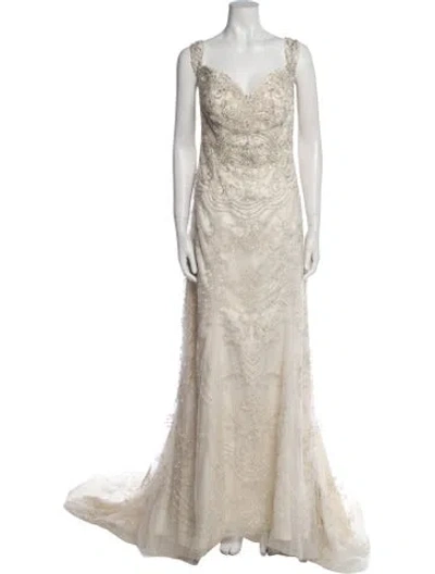 Pre-owned Casablanca Bridal Cowl Neck Long Dress W/ Tags In Neutral