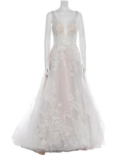Pre-owned Casablanca Bridal Floral Print Long Dress In Gray