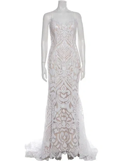 Pre-owned Casablanca Bridal Keaton Long Dress In Gray