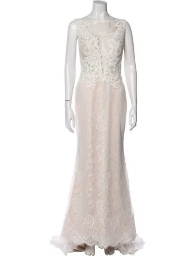 Pre-owned Casablanca Bridal Lace Long Dress In Neutral