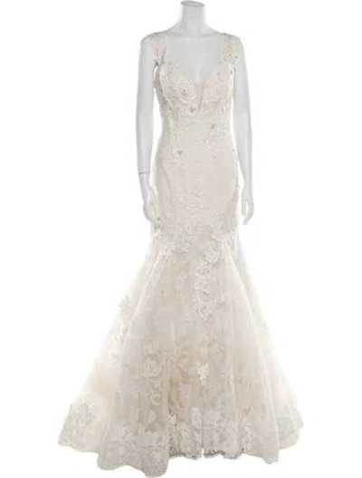Pre-owned Casablanca Bridal Lace Long Dress W/ Tags In White
