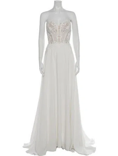 Pre-owned Casablanca Bridal Lace Pattern Long Dress In Gray