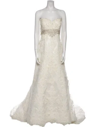 Pre-owned Casablanca Bridal Lace Pattern Long Dress In Neutral