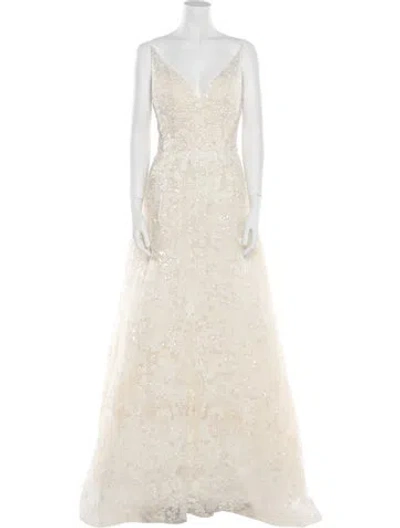 Pre-owned Casablanca Bridal Lace Pattern Long Dress In Neutral