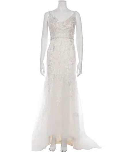 Pre-owned Casablanca Bridal Lace Pattern Long Dress In Neutral