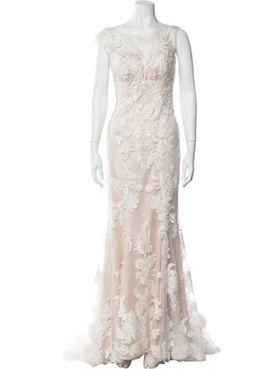 Pre-owned Casablanca Bridal Lace Pattern Long Dress In Neutral