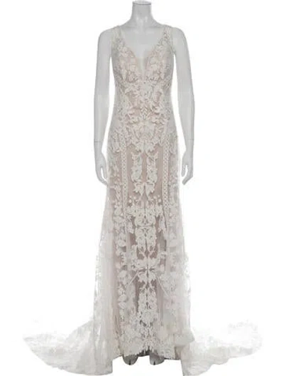 Pre-owned Casablanca Bridal Lace Pattern Long Dress In Neutral