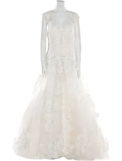Pre-owned Casablanca Bridal Lace Pattern Long Dress W/ Tags In Neutral